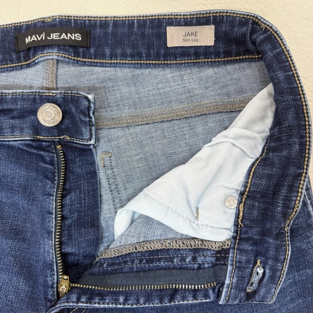 Mavi Jake Slim Fit Straight Leg Dark Blue 5 Pocket Stretch Jeans Men's 35x30